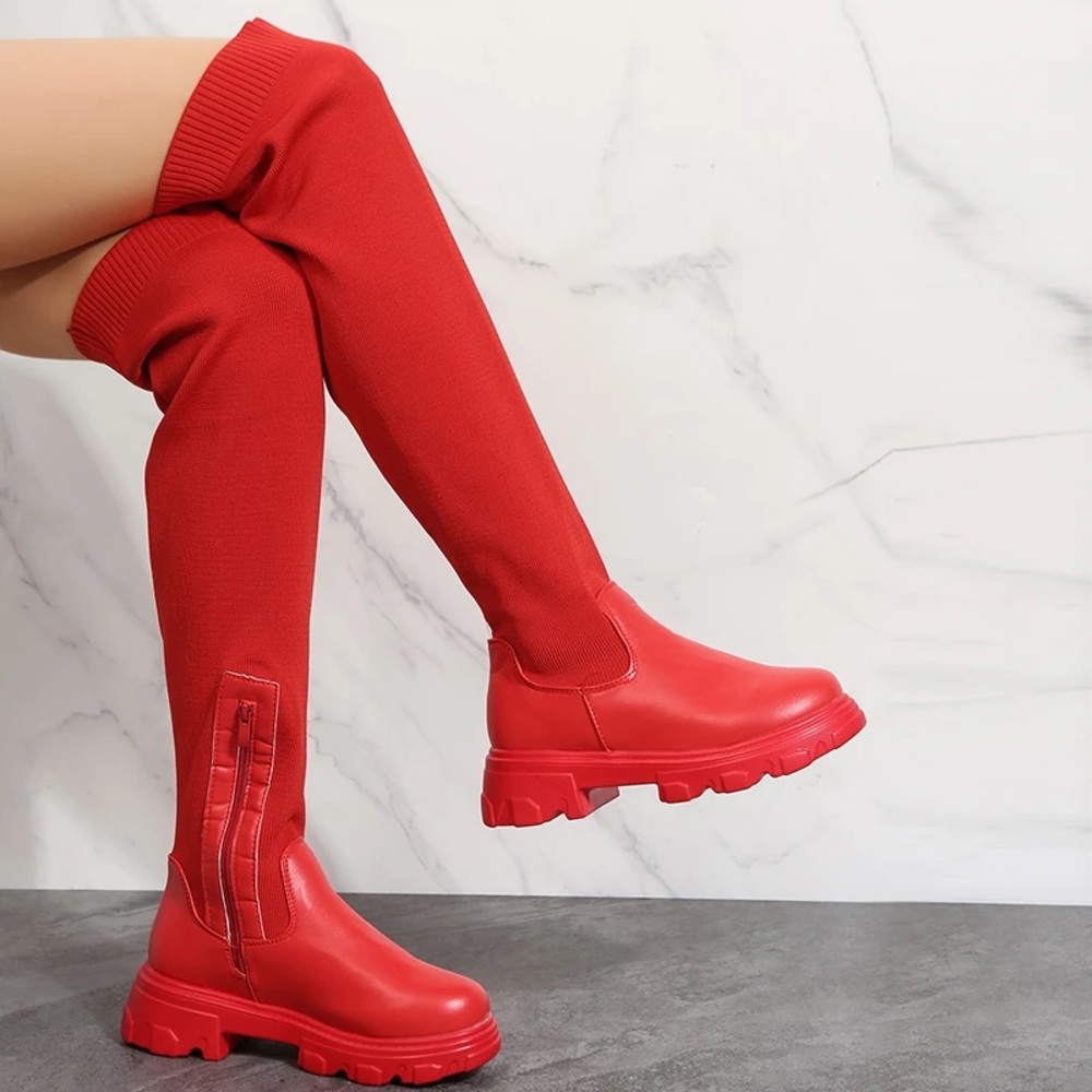 Women’s platform thigh high boots over the knee stretch slip on boot size 7